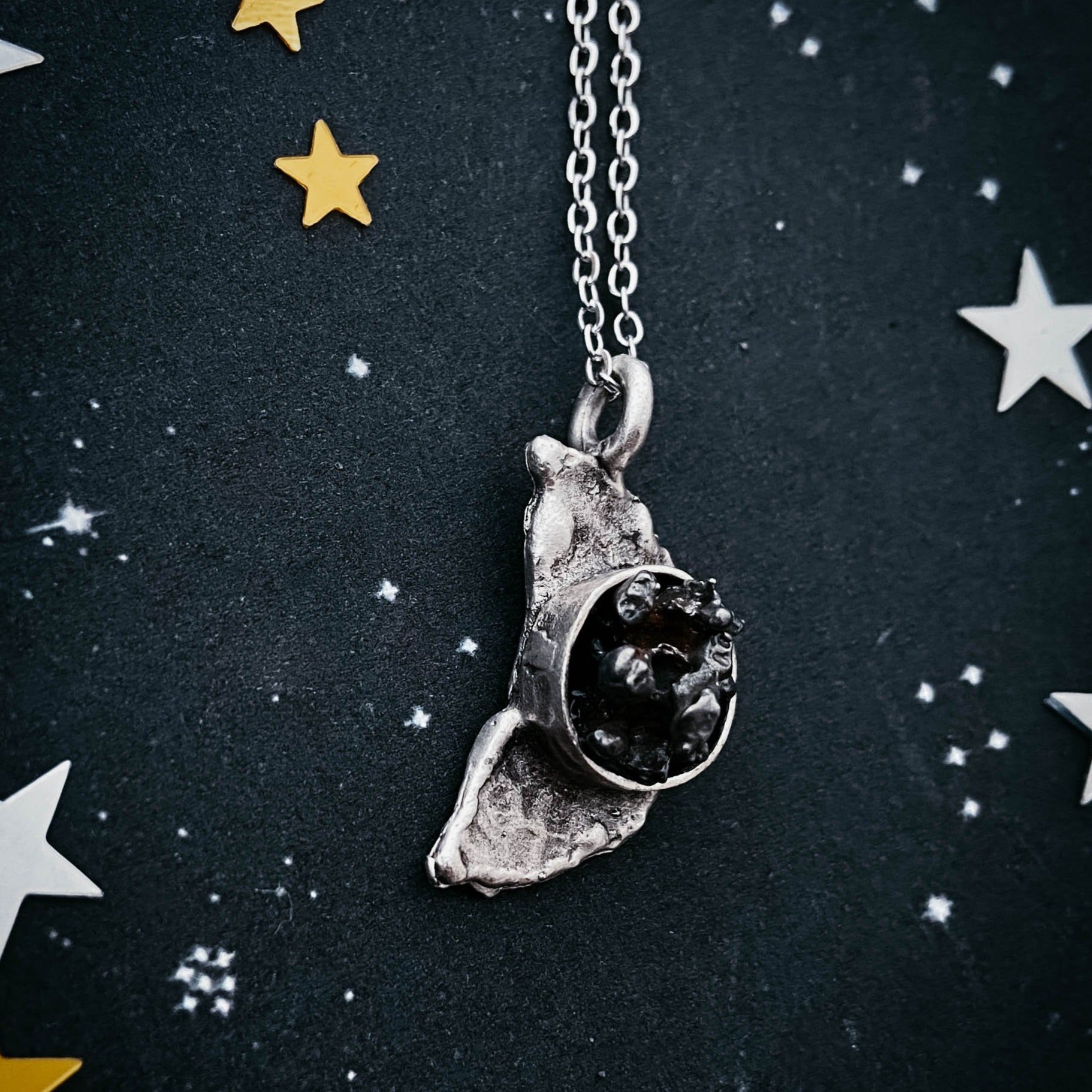 Authentic Moon Dust Crescent Series Necklace (From Lunar Meteorite NWA–  Space & Meteorite Co
