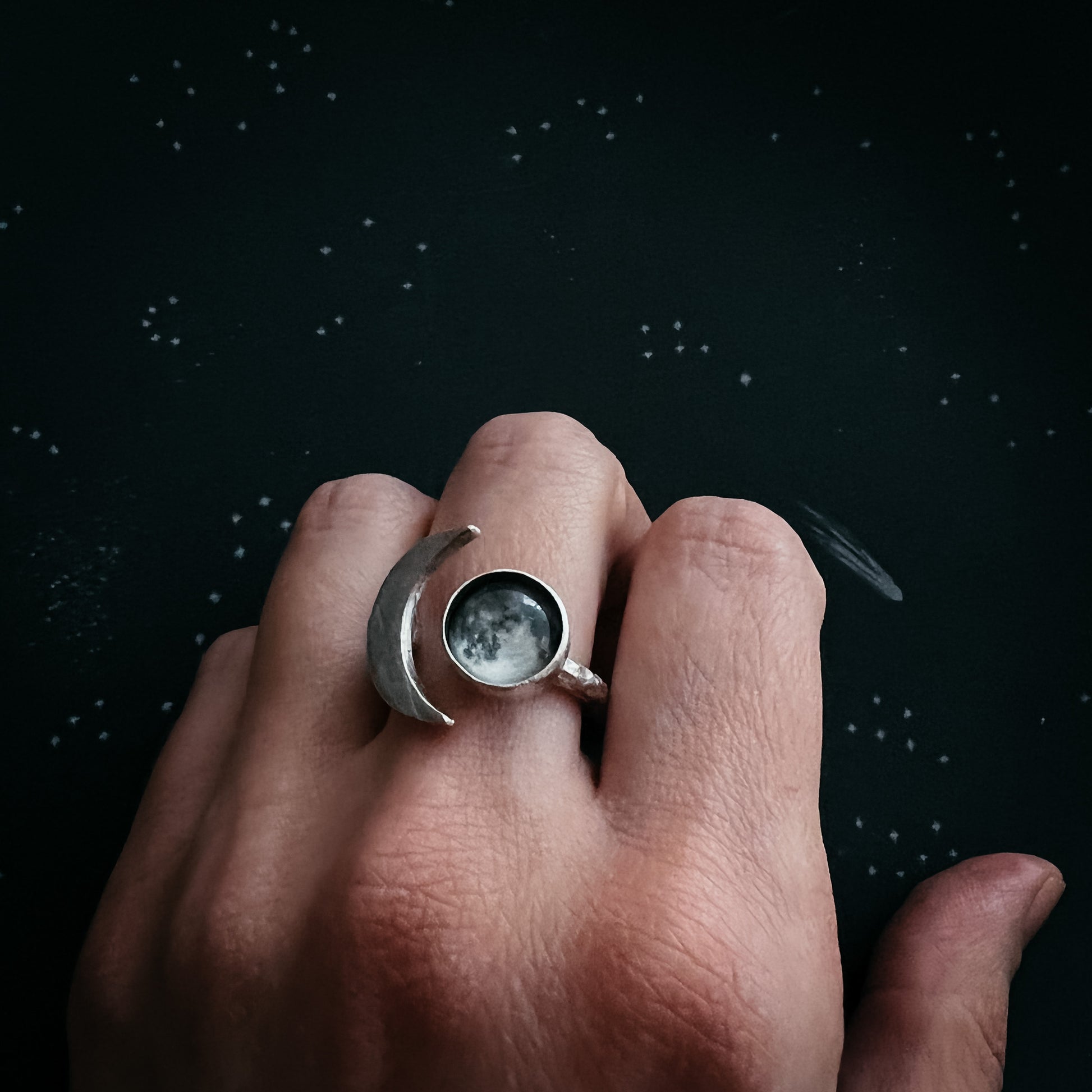 Large Crescent My Moon Ring with Custom Lunar Phase